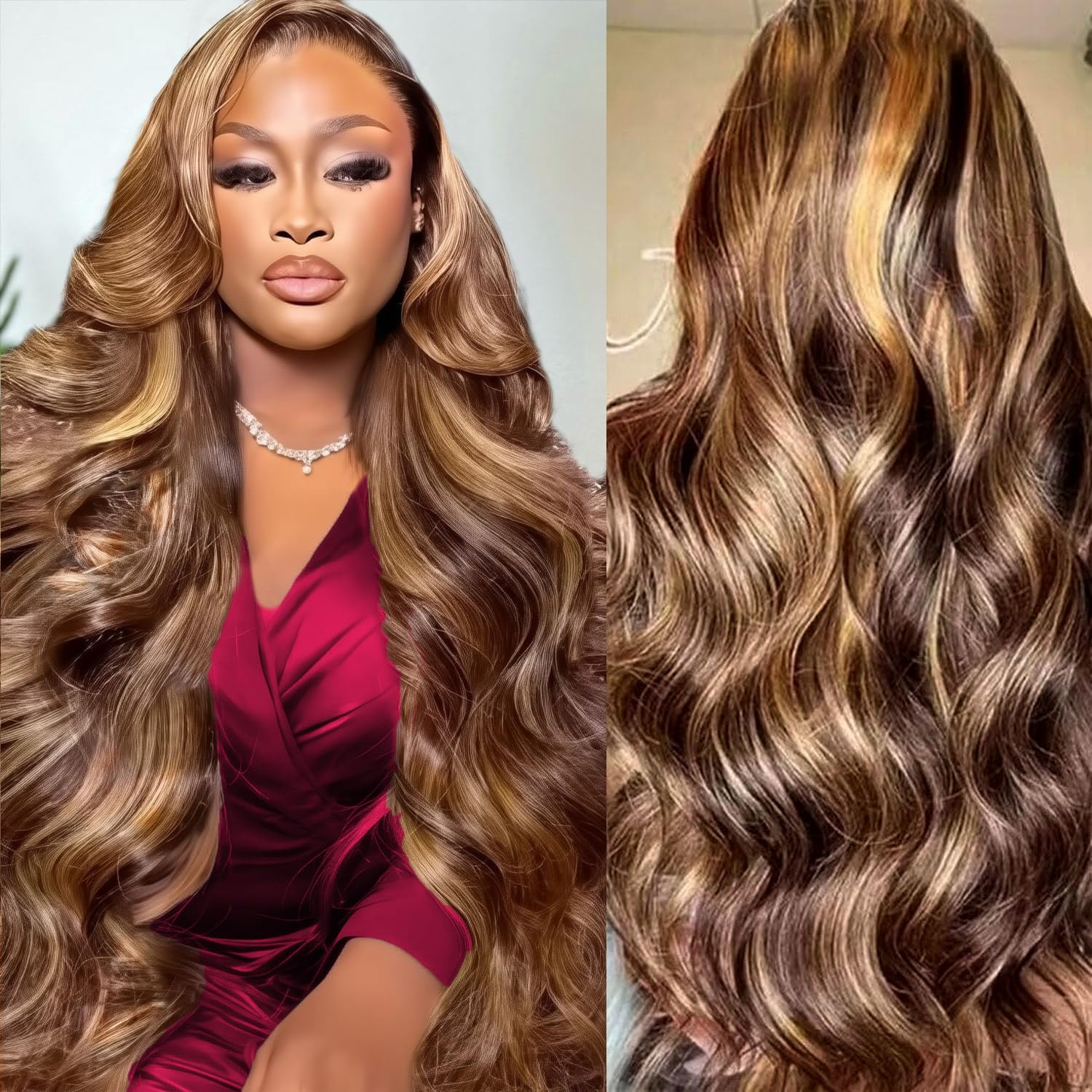 Lace Front Wigs - วิกผมลูกไม้ด้านหน้าแบบ Body Wave ขนาด 46 นิ้ว
