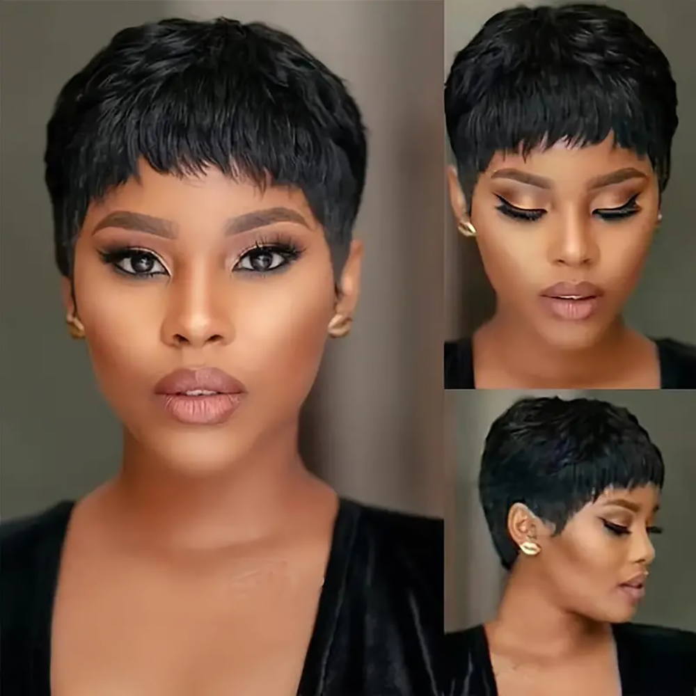 Short Pixie Cut Wig Human Hair Cheap - สั้นตรงผมมนุษย์WigsธรรมชาติสีบราซิลRemyผมPixieตัดวิกผมราคาถูกผมมนุษย์เครื่องวิกผมสําหรับผู้หญิงสีดํา