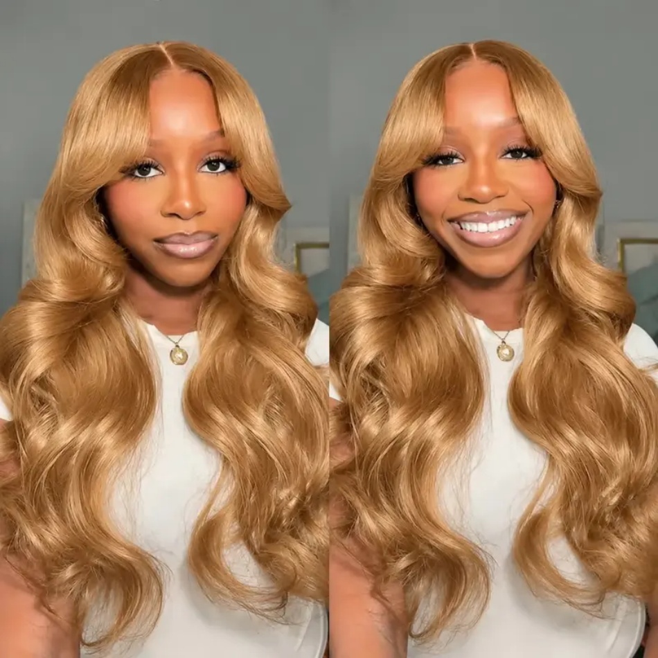 Hd Lace Frontal Wig Human Hair Pre Plucked - วิกผมสีบลอนด์น้ำผึ้ง ลอนคลื่นธรรมชาติ วิกผมหน้าลูกไม้ HD ขนาด 13x6