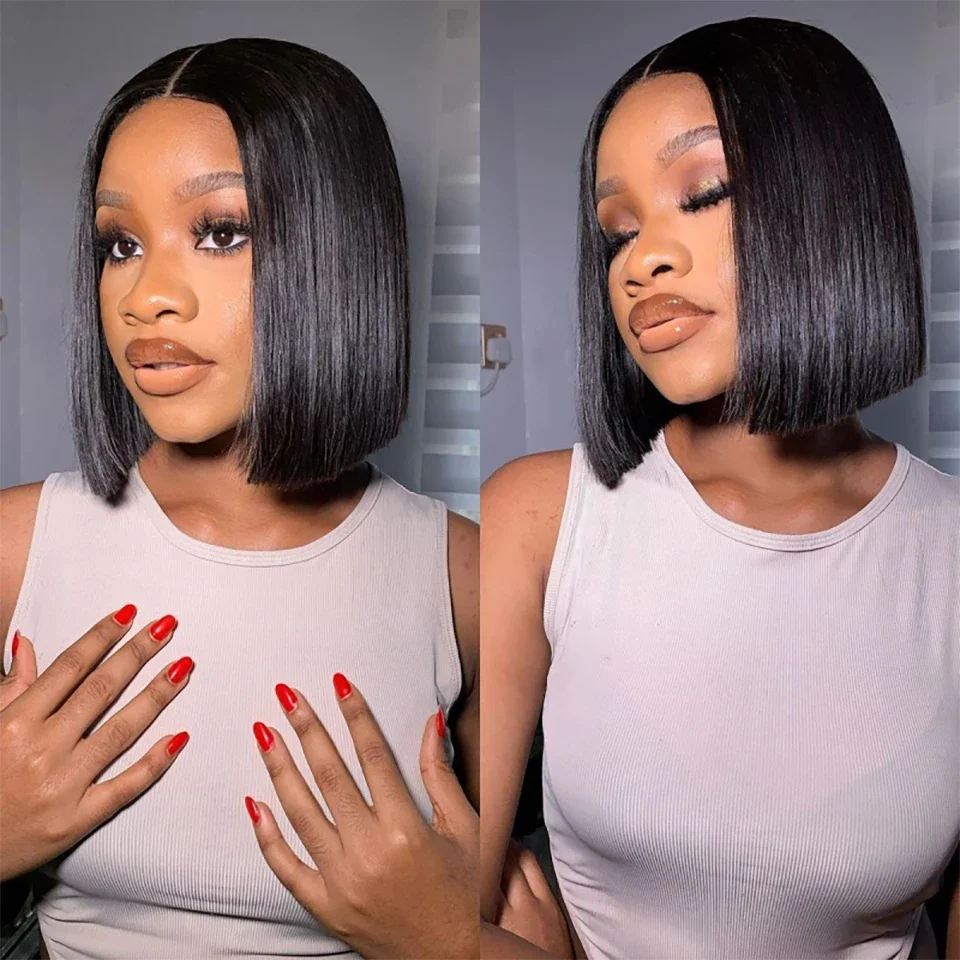 Glueless Wear And Go Human Hair Wig - ตรงสั้นBobวิกผมผมมนุษย์ 13X6X1 T-Partลูกไม้ด้านหน้าด้านหน้ามนุษย์Wigsสีดําธรรมชาติ 180D Wear &