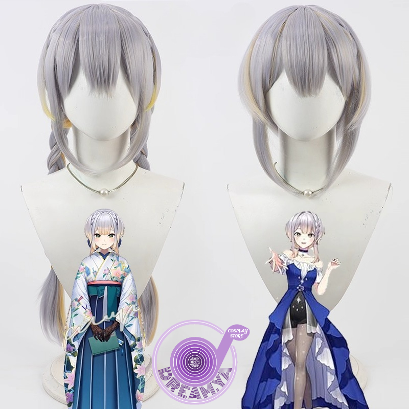 Synthetic Wigs - ชิโอริฮา รูริคอสเพลย์วิกผมวีทูเบอร์สีเทาสีเหลืองถักผมสังเคราะห์ทนความร้อนฮาโลวีนเล่นบทบาทปาร์ตี้คาร์นิวัล+ หมวกวิกผม