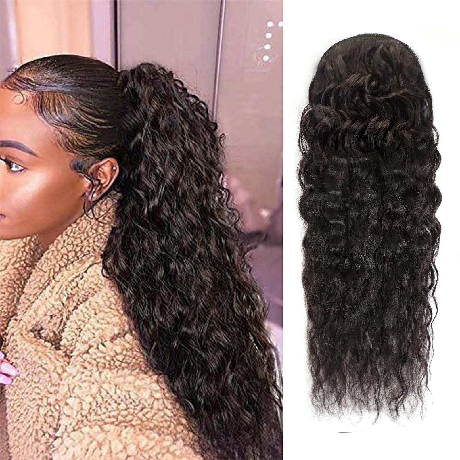 Seamless Clip In Hair Extensions Human Hair - ผมต่อแบบหางม้าลอนน้ำ แบบพันรอบ แบบเชือกดึง ผมบราซิล แบบหนีบ