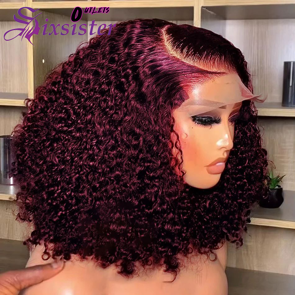 Glueless Wear And Go Human Hair Wig - Burgundy 99J Deep Wave สั้น Bob