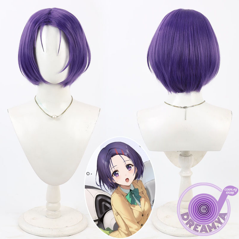 Synthetic Wigs - ไซเรนจิ ฮารุนะคอสเพลย์วิกผมสีม่วงสั้นอาซูร์ เลนผมสังเคราะห์ทนความร้อนฮาโลวีนสวมบทบาทปาร์ตี้คาร์นิวัล+ หมวกวิกผม