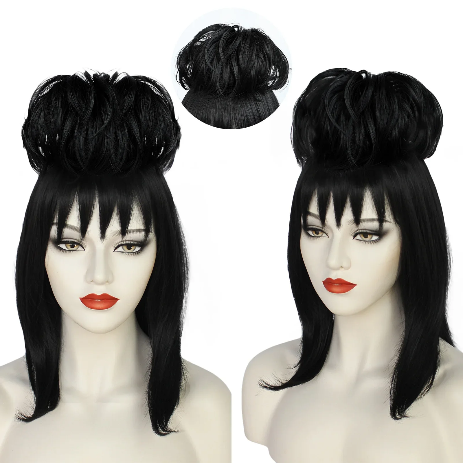 Synthetic Braided Wigs For Black Women - Lydia Deetz คอสเพลย์วิกผมชุดเจ้าสาวเครื่องแต่งกาย Props สีดําสังเคราะห์ตรงผมผู้หญิงสาวฮาโลวีน Carnival