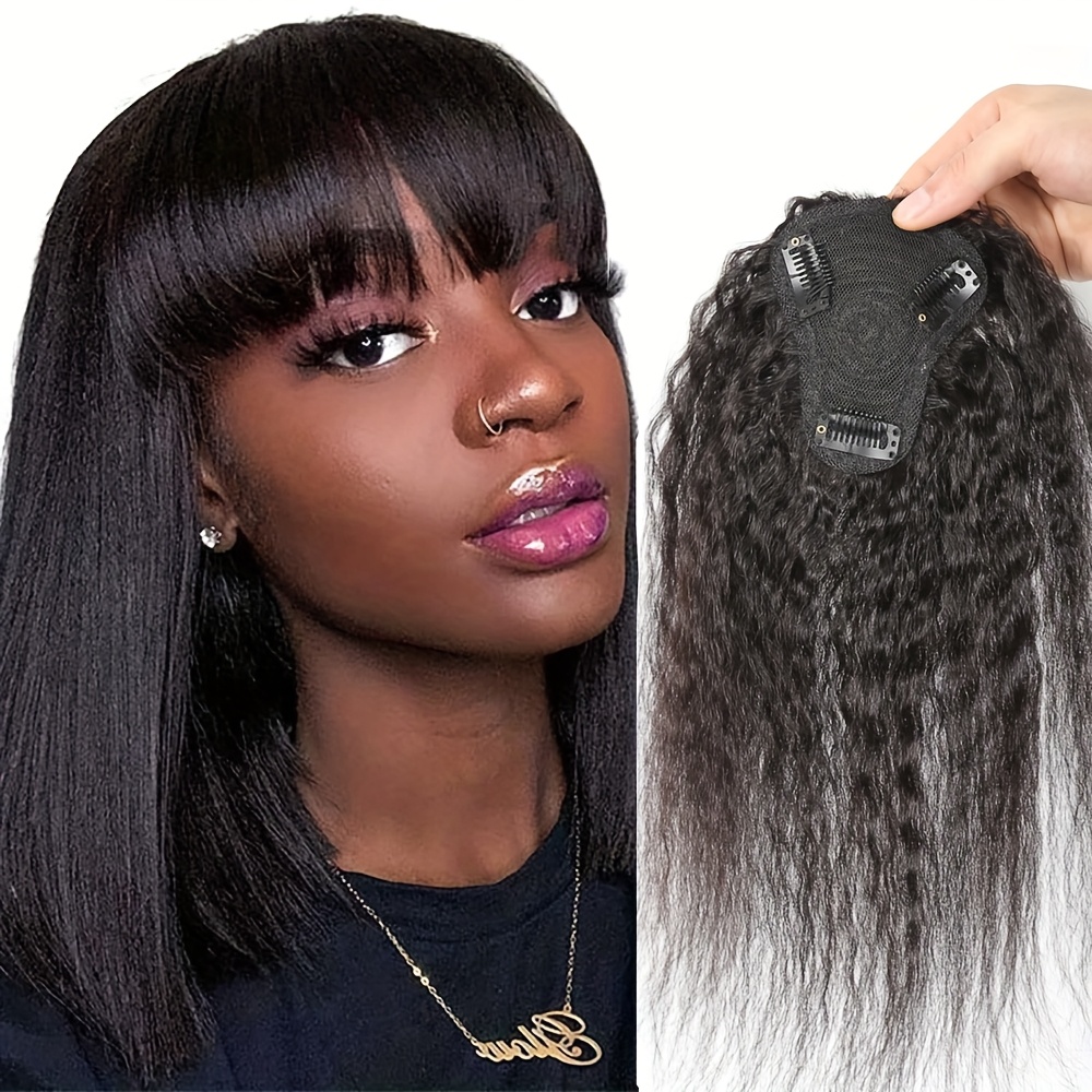 Hair Bundles - ท็อปเปอร์ผมตรงแบบหยิกพร้อมหน้าม้า แฮร์พีซแบบคลิปหนีบมองไม่เห็น วิกผมสำเร็จรูปสำหรับผู้หญิง ต่อผมแบบ T-Shaped Intranet