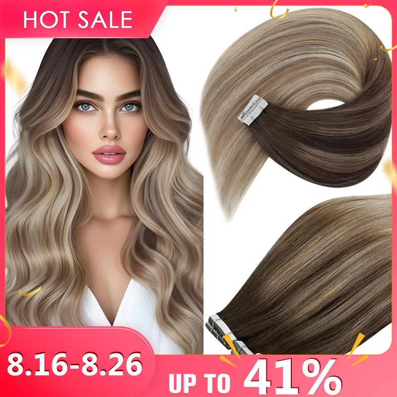 Invisible Tape In Extensions Real Hair - เทปต่อผม VeSunny ผมแท้ บัลลาเยจ สีธรรมชาติ ผมแท้แบบเส้นตรง