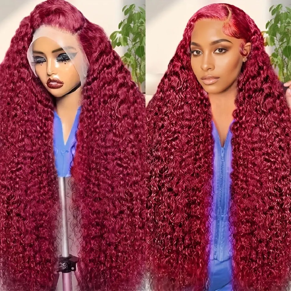 Lace Front Wigs - วิกผมแท้สีเบอร์กันดี 200 ดีนซิตี้ แบบลอนลึก 99J สี