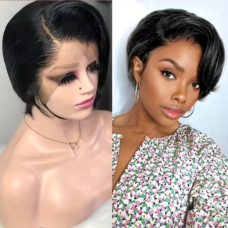 Short Pixie Cut Wig Human Hair Cheap - Pixie ตัดวิกผมผมมนุษย์ 100% ตรงวิกผมลูกไม้ด้านหน้าสําหรับผู้หญิงบราซิลผมวิกผมสั้น BOB วิกผมราคาถูกวิกผมมนุษย์ขาย