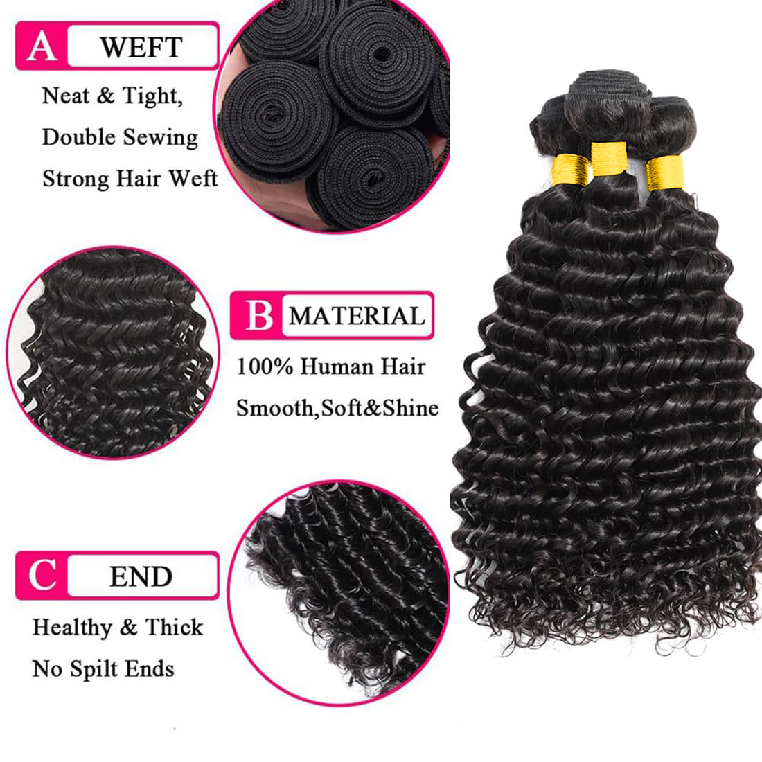 ผมมนุษย์แบบ Deep Wave พร้อมเชื - Deep Wave 3 Bundles With Closure บทวิจารณ์และราคา
