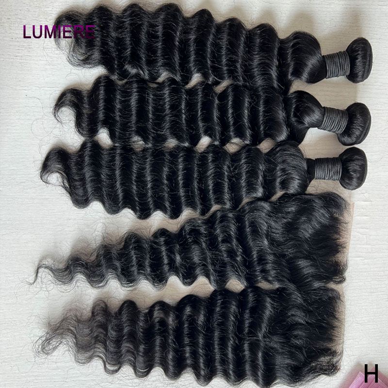 ผมต่อแบบลอนลึกคุณภาพสูงพร้อมปิ - Deep Wave 3 Bundles With Closure บทวิจารณ์และราคา