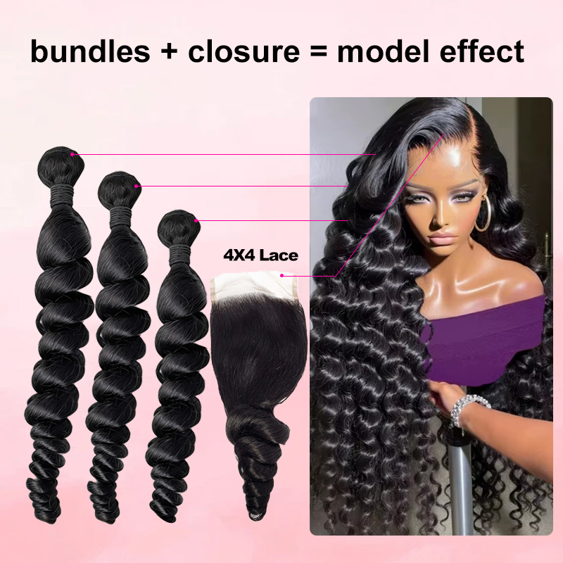 ผมต่อแบบลอนหลวมขนาด 30 40 นิ้ว - Deep Wave 3 Bundles With Closure บทวิจารณ์และราคา