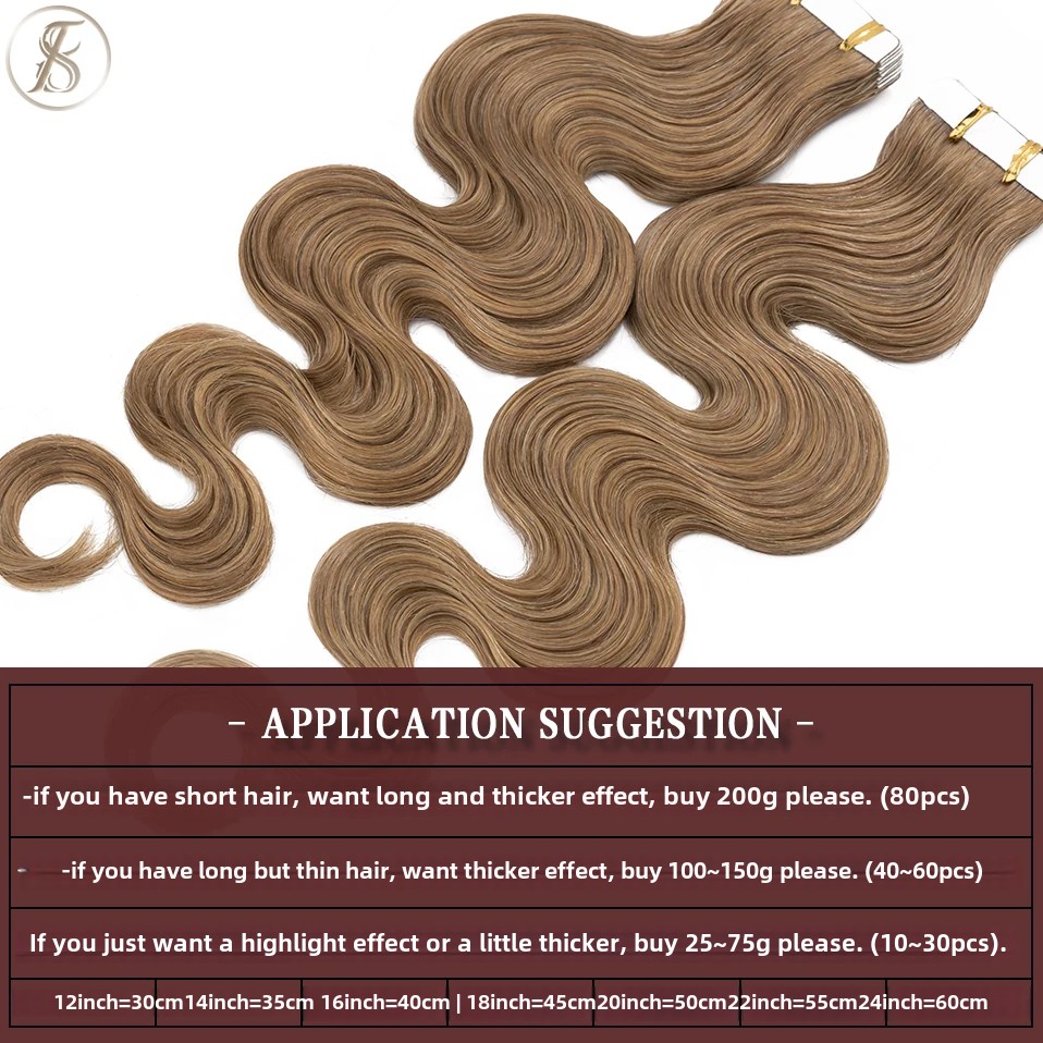 TESS 20pcs หยักเทปต่อผมมนุษย์  - Invisible Tape In Extensions Real Hair บทวิจารณ์และราคา