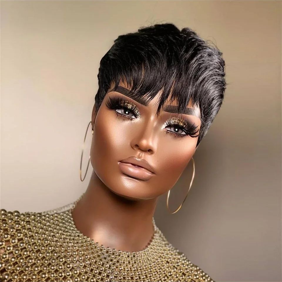 สั้นตรงบ๊อบวิกผม Pixie ตัดวิกผ - Short Pixie Cut Wig Human Hair Cheap บทวิจารณ์และราคา