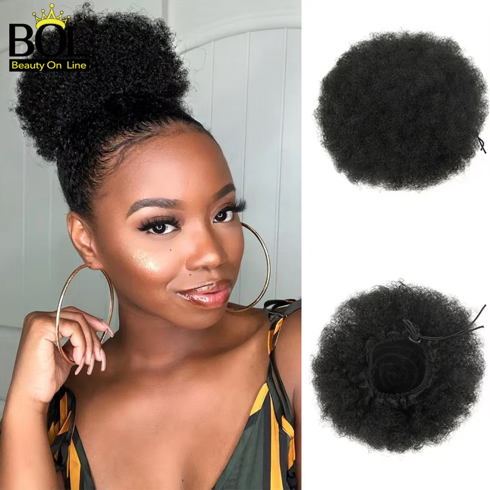 ผมปลอมแบบ Afro Puff ทรงหางม้าแ - Drawstring Afro Curly Puff Ponytail บทวิจารณ์และราคา
