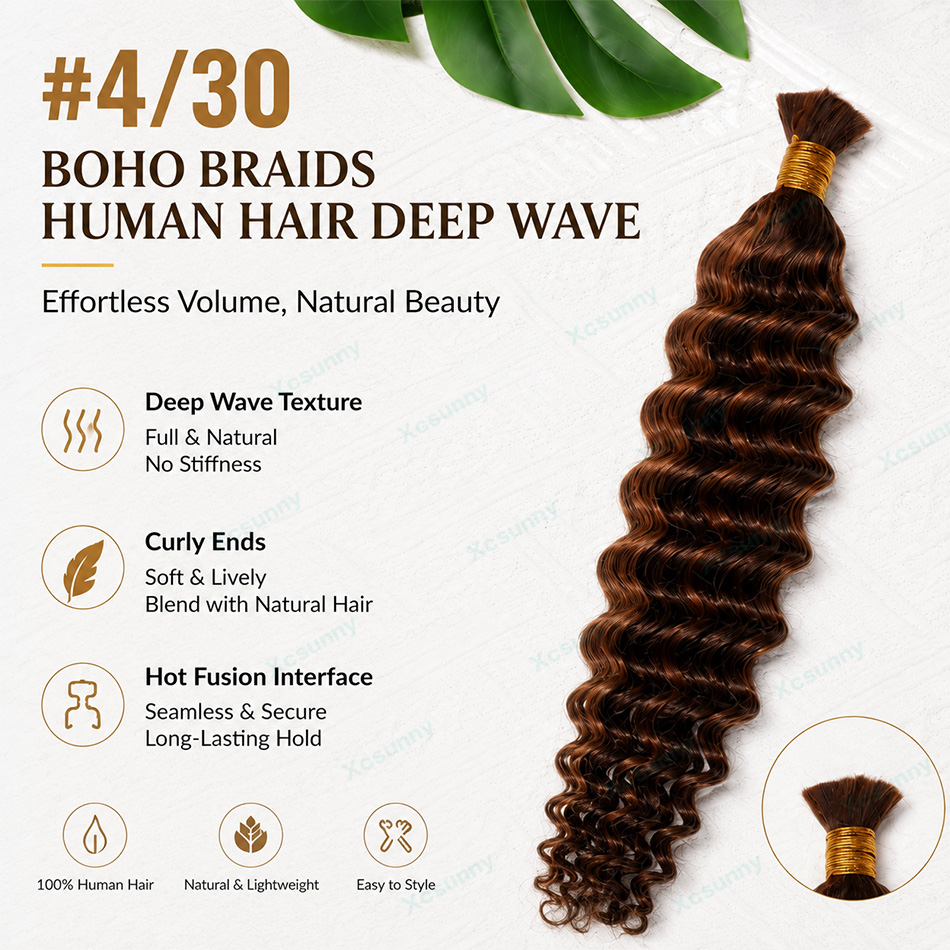 สี # ผมต่อแบบโบโฮเบรด 4/30 เส้ - Water Wave Bulk Human Hair For Braiding บทวิจารณ์และราคา