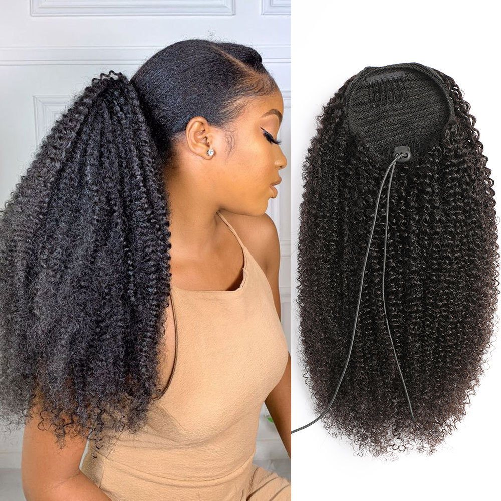 ผมหางม้าแบบ Afro Kinky Curly ท - Seamless Clip In Hair Extensions Human Hair บทวิจารณ์และราคา