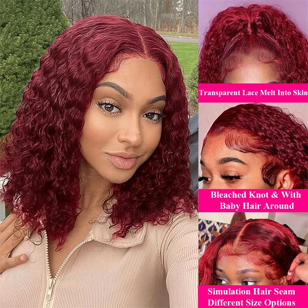 Burgundy 99J Deep Wave สั้น Bo - Glueless Wear And Go Human Hair Wig บทวิจารณ์และราคา