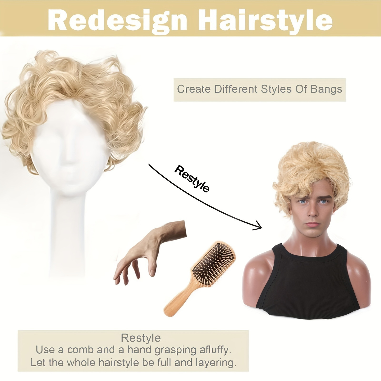 วิกผมสีบลอนด์สำหรับผู้ชาย วิกผ - Synthetic Wigs บทวิจารณ์และราคา