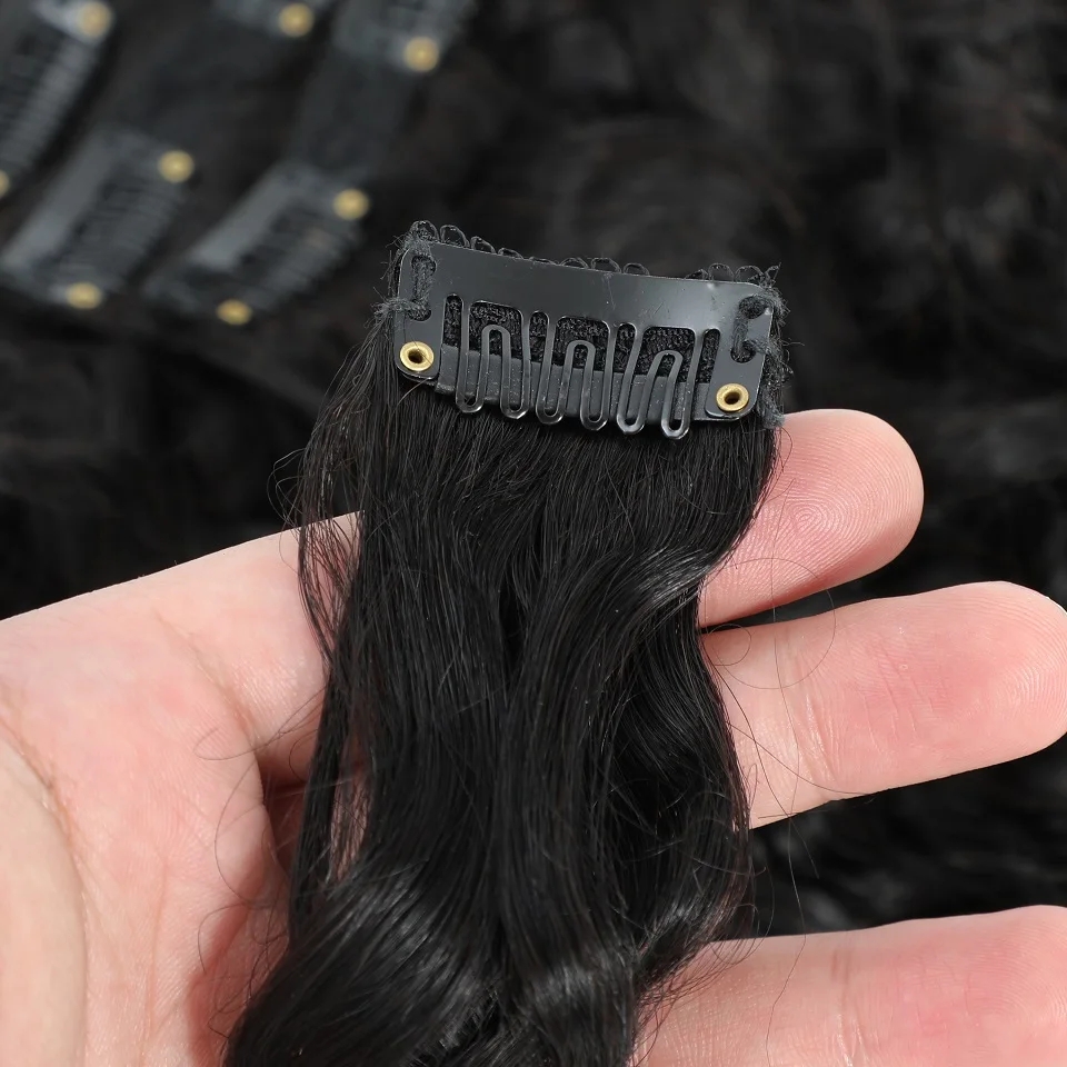 คลิปต่อผมลอนคลื่นสีดำธรรมชาติ  - Seamless Clip In Hair Extensions Human Hair บทวิจารณ์และราคา