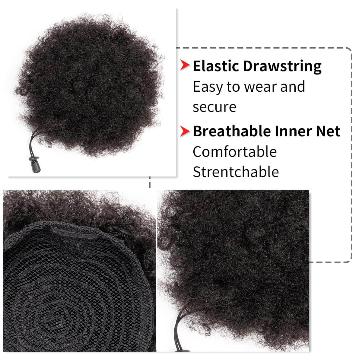 ผมปลอมแบบ Afro Puff ทรงหางม้าแ - Drawstring Afro Curly Puff Ponytail บทวิจารณ์และราคา