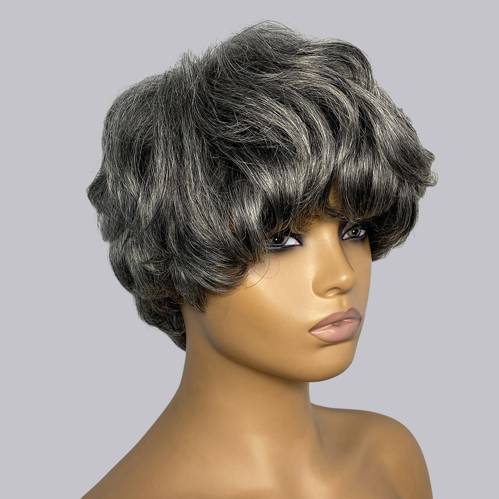 วิกผมมนุษย์ทรงพิกซี่คัทสีเทา # - Short Pixie Cut Wig Human Hair Cheap บทวิจารณ์และราคา