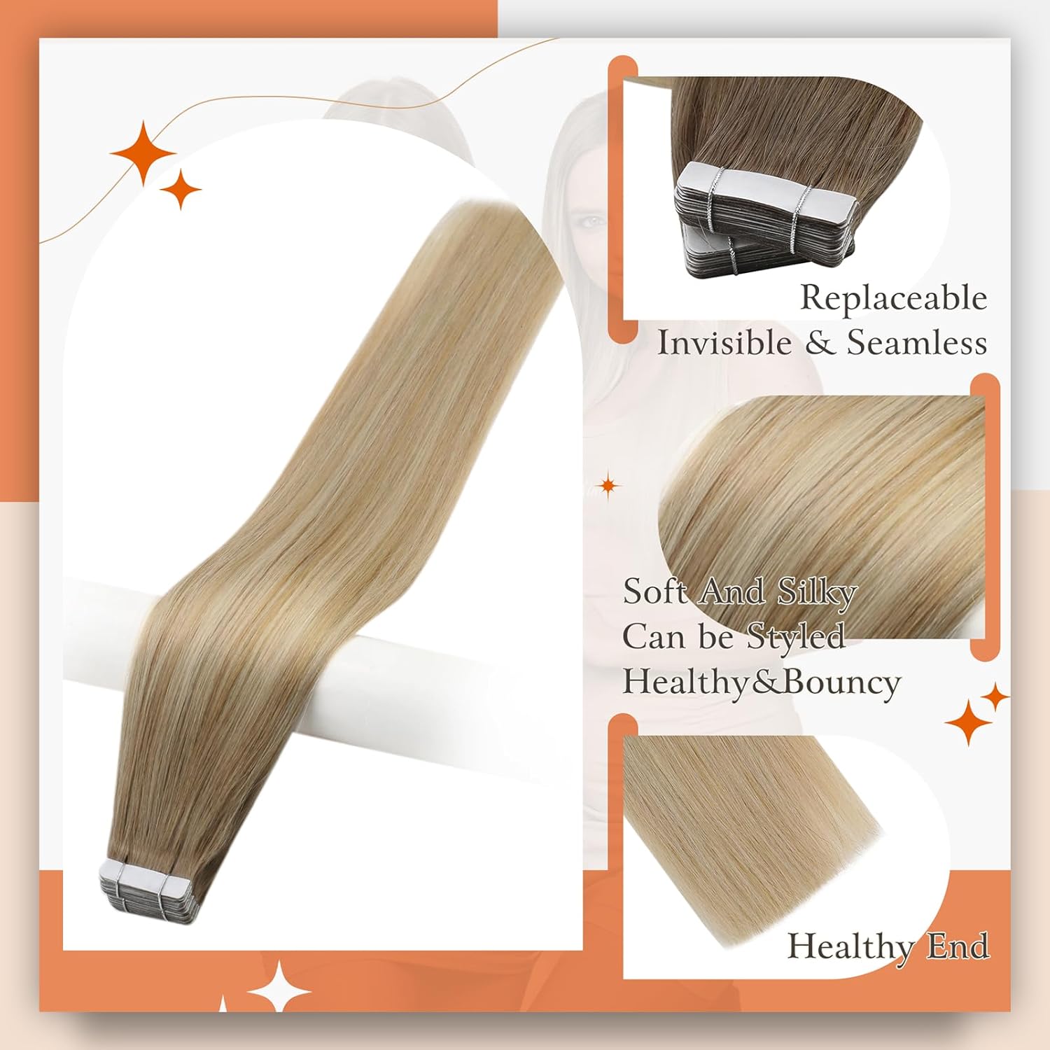 Full Shine Omber เทปต่อผมมนุษย - Invisible Tape In Extensions Real Hair บทวิจารณ์และราคา