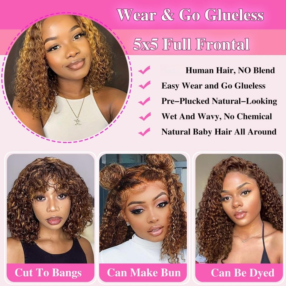 วิกผมบ๊อบสั้นแบบลอน วิกผมแท้ ไ - Glueless Wear And Go Human Hair Wig บทวิจารณ์และราคา